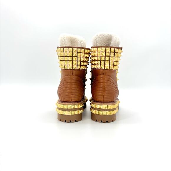 NIB Christian Louboutin Yeti Donna Shearling Sheep Fur Studded Lug Boots 37 - Picture 5 of 9